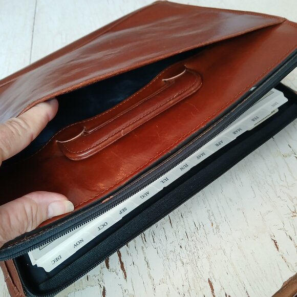 Vtg SCULLY Brown Leather Briefcase Planner Portfolio 3 Ring Binder Handles 13x11 - Picture 7 of 16